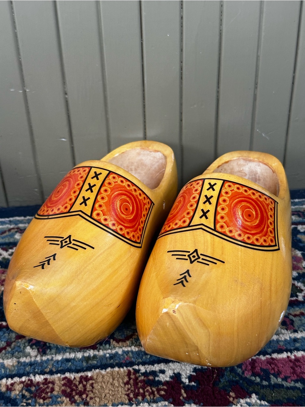 Hand-Painted Yellow Wooden Clogs with Orange Accents - Unbranded